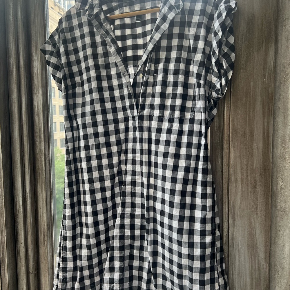 J. Crew Black and White Gingham Shirt Dress